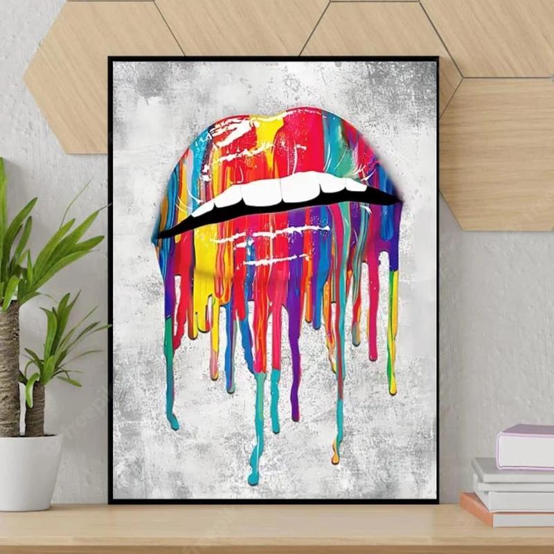 Lip Pattern DIY Diamond Art Colorful Painting without Frame, DIY 5D Diamond Art Colorful Painting Kit, Wall Art Decor for Home Living Room Bedroom