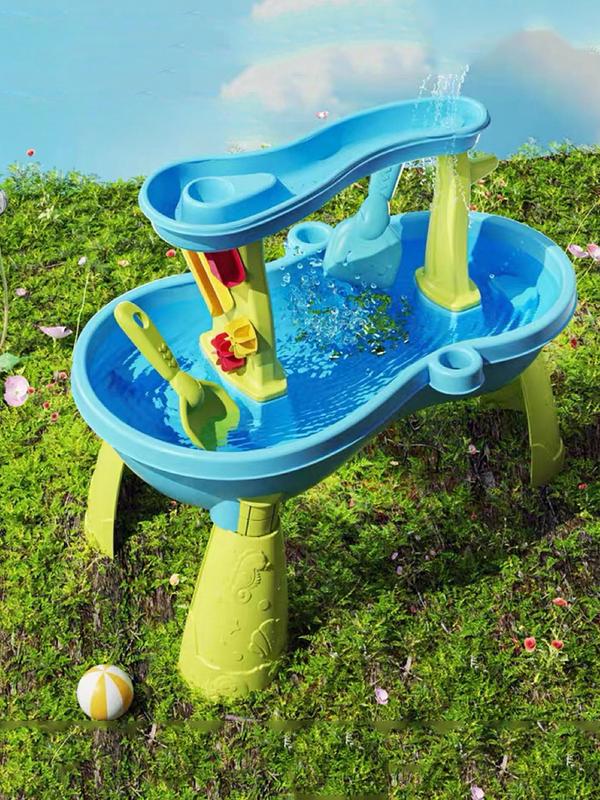 Kids Water Table for Toddlers 3-5, Rain Showers Splash Pond 2-Tier, Outdoor Playset for Toddlers, Backyard Summer Water Toys Sensory Sand and Water Table for Age 3-5 Boys Girls, Blue& Green