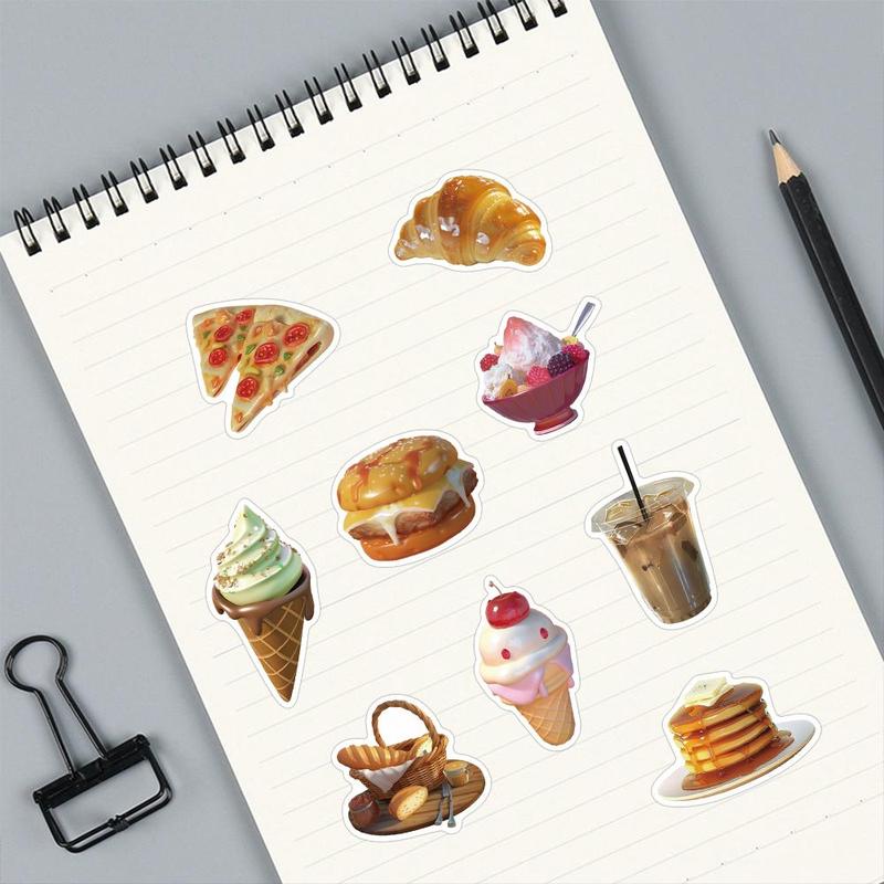 Food Themed Sticker, 50pcs set Cartoon Food Pattern Sticker, DIY Decorative Sticker for Phone Case & Computer & Guitar & Scrapbook