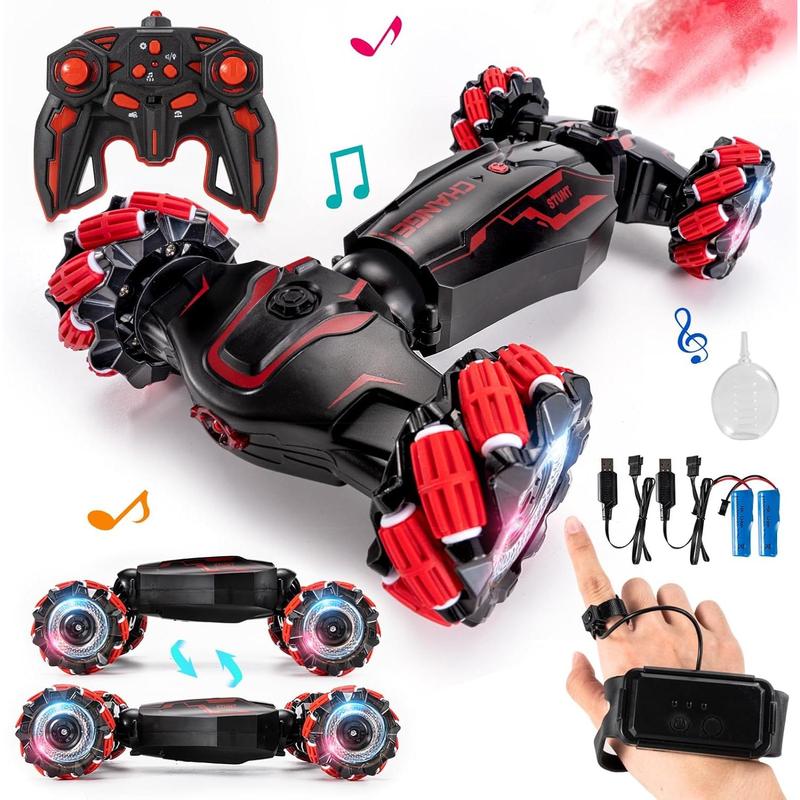 4WD Remote Control Gesture Sensor Car,Hand Controlled RC Stunt Car,Double-Sided Vehicle 360? Rotation with Light and Music Spray, Watch Toy Cars for Boys & Girls Birthday