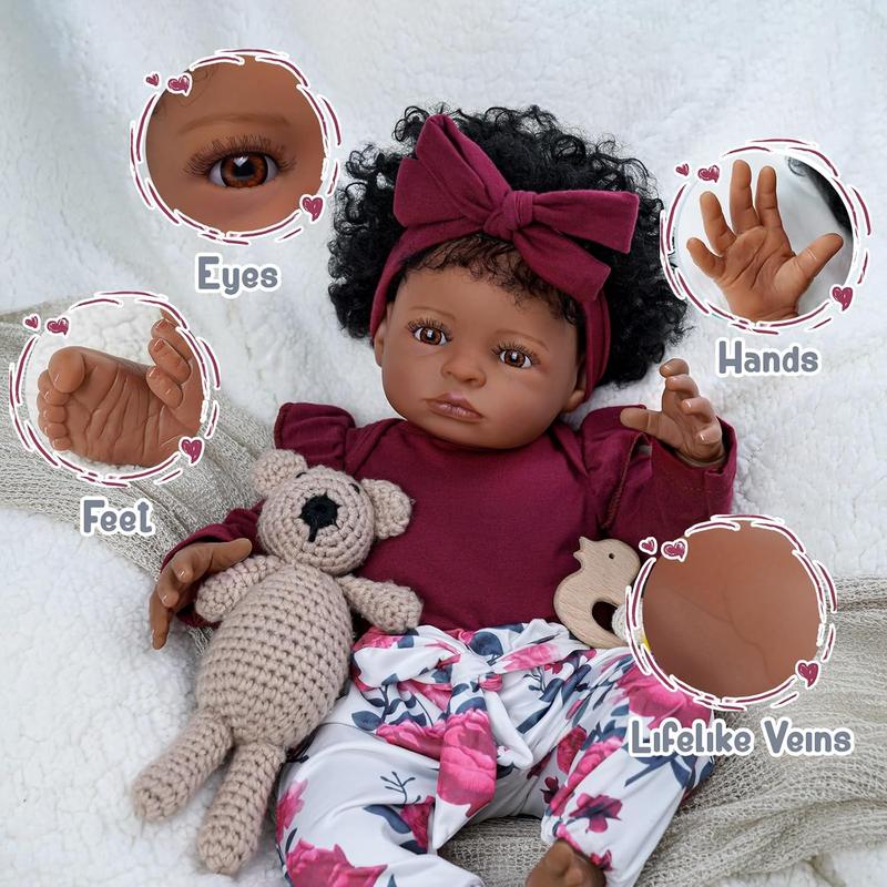 BABESIDE Lifelike Reborn Black Girl- 18-Inch Realistic Newborn Real Life Baby Dolls with Clothes and Toy Gift for Kids Age 3+ - Tina