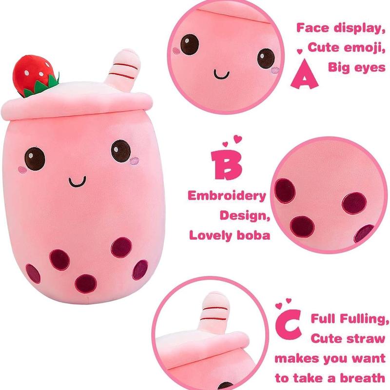 Cute Strawberry Milk Tea Design Plush Toy, 1 Count Cartoon Soft Strawberry Milk Tea Cup Pillow, Home Hugging Gifts, Birthday Gift