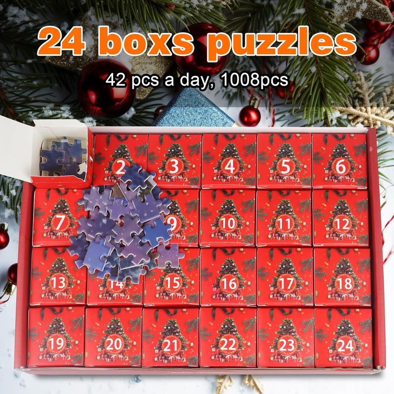 Puzzle Advent Calendar 2024, 24 Days of Christmas Countdown, 1008 Pieces, Red