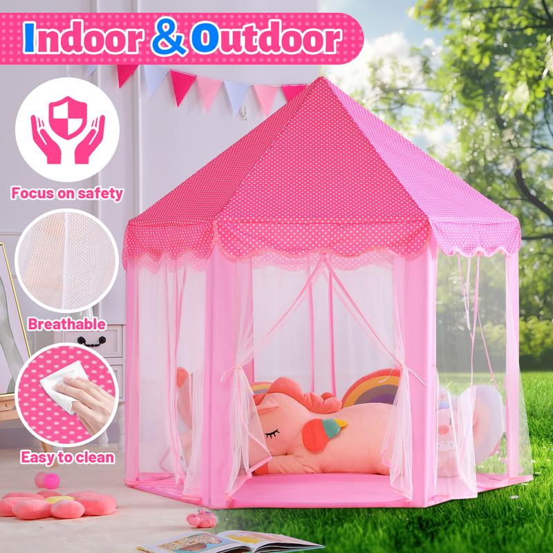 Sumbababy Princess Tent Pink Castle House with Fairy Lights for Girl Playhouse Indoor Outdoor Game Fun Perfect Toy Gifts Star Light  forkids