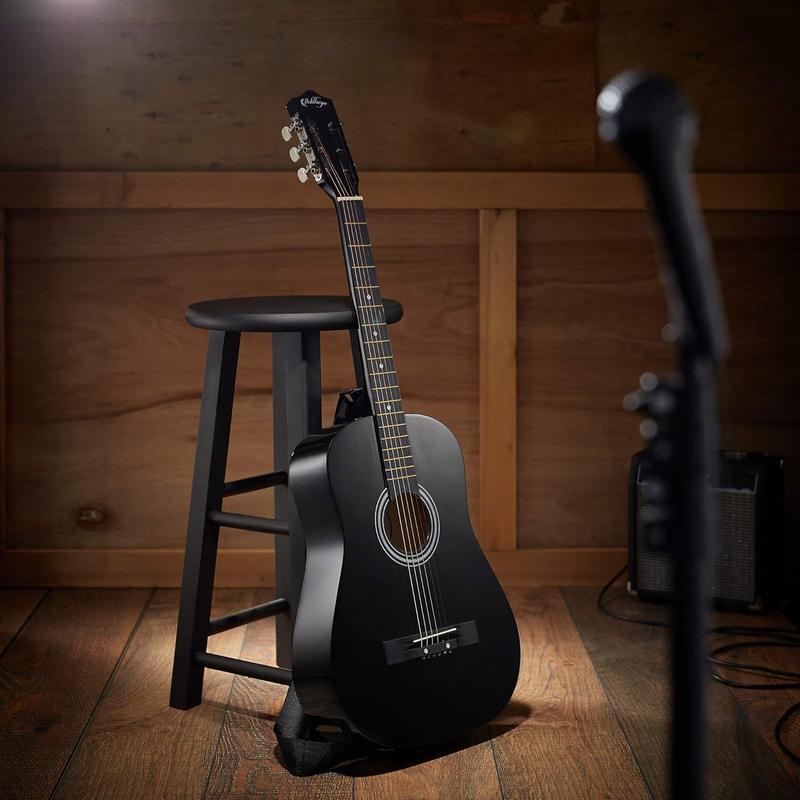 38-inch Beginner Acoustic Guitar Package (Black), Basic Starter Kit w Gig Bag, Strings, Strap, Tuner, Pitch Pipe, Picks