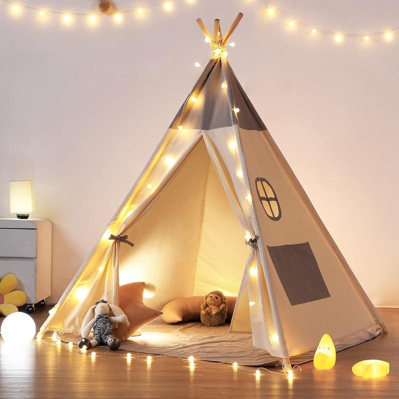 besrey kids tent, indoor play tent with star lights, 100% cotton, indoor decoration, collapsible portable, christmas gift