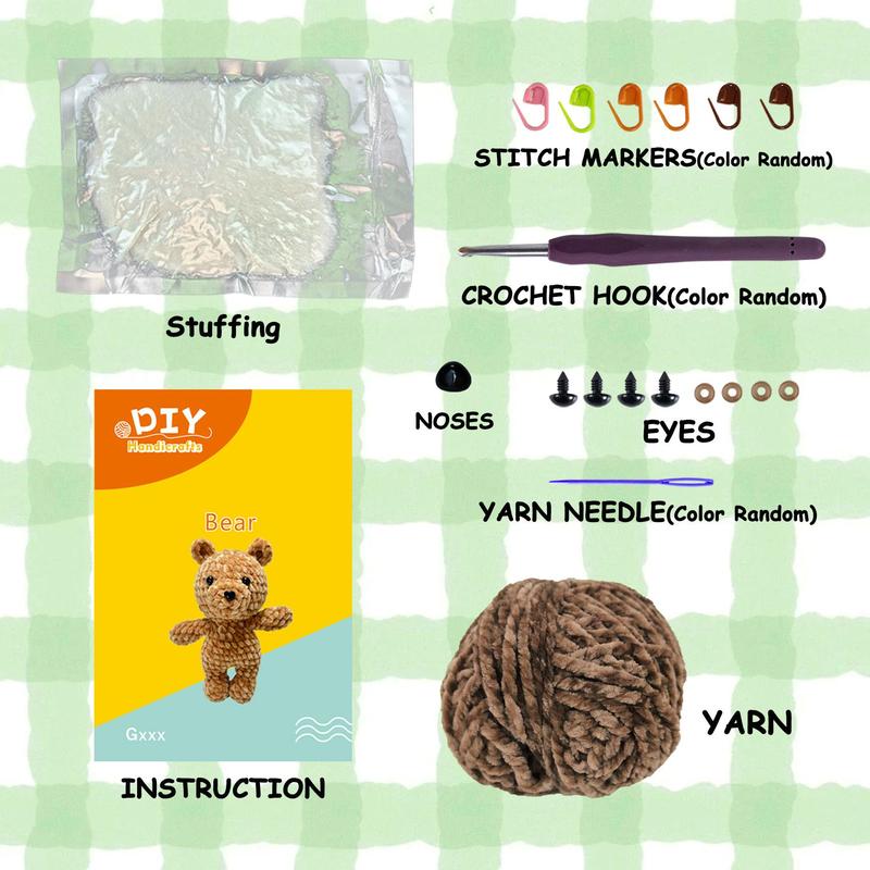 Bear Shaped Crochet Kit, 1 Set Bear Shaped Crochet Starter Kit, Crochet Starter Kit for Beginners, DIY Knitting Supplies, Handmade Knitting Supplies