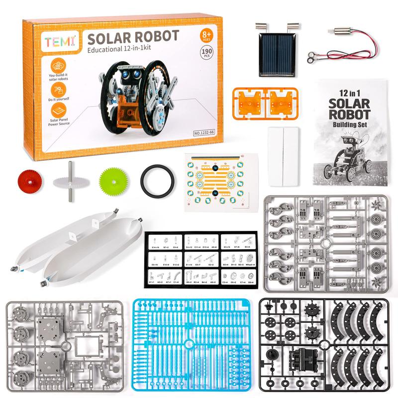 STEM Solar Robot Kit , 12-in-1 Educational STEM Science Experiment Toys, Solar Powered Building Kit DIY  &