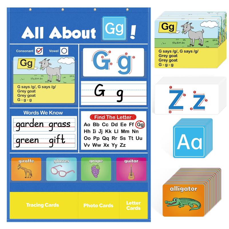 Alphabet Learning Pocket Chart Alphabet Wall Chart ABC Flash Cards Learning Games, Handwriting Practice Letter Tracing Learning Activities Must Haves