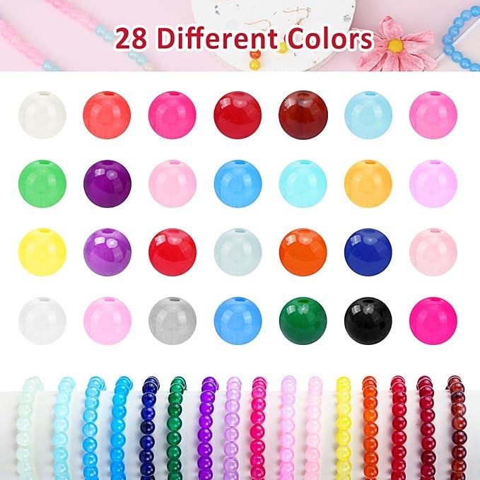 700pcs Glass Beads Kit for Jewelry Making, 28 Colors 8mm Crystal Beads Bulk for Bracelet DIY Crafts