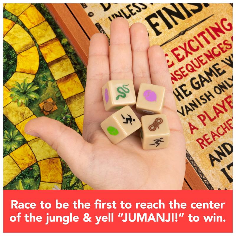 Jumanji The Game Real Wooden Box Edition of the Classic Adventure Board Game for Kids and Families Ages 8 and up