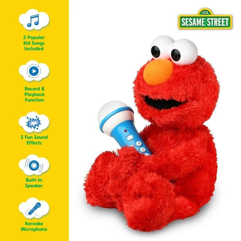 Singing Machine Sesame Street Elmo Plush Karaoke Crew Backpack with Built-In Working Microphone Adjustable Audio