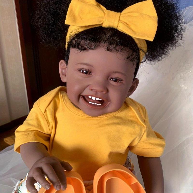 Lifelike Soft Silicone Laughing Reborn Baby Dolls, 60cm Newborn Realistic Doll with 3D-painting Skin and Vascular Vein & Accessories, Child Birthday Gift