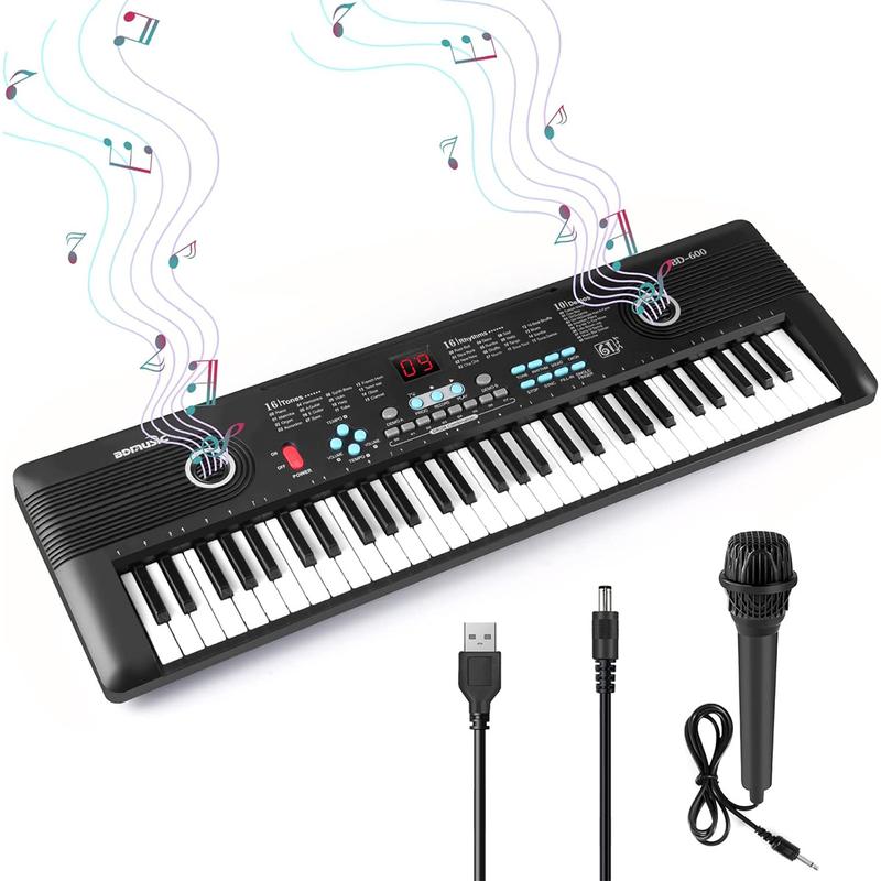 61 Key Electric Digital Piano for Kids Beginner Player with Mic - Portable Music Keyboard