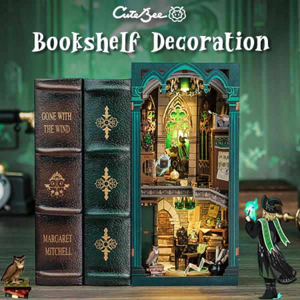 DIY Dollhouse Booknook Bookshelf Insert Decor Alley with LED Light - CUTEBEE Wood DIY Package