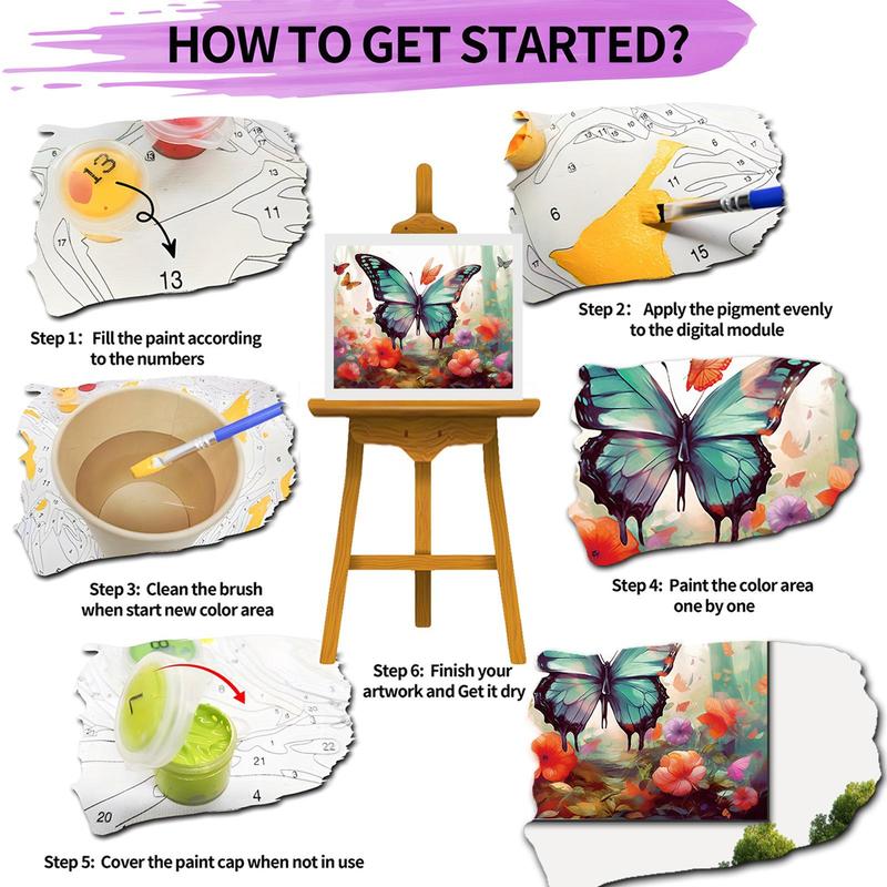 Butterfly & Flower Pattern DIY Painting By Numbers Kit, 1 Set DIY Paint By Numbers Kit without Frame, DIY Wall Art Painting for Home Bedroom