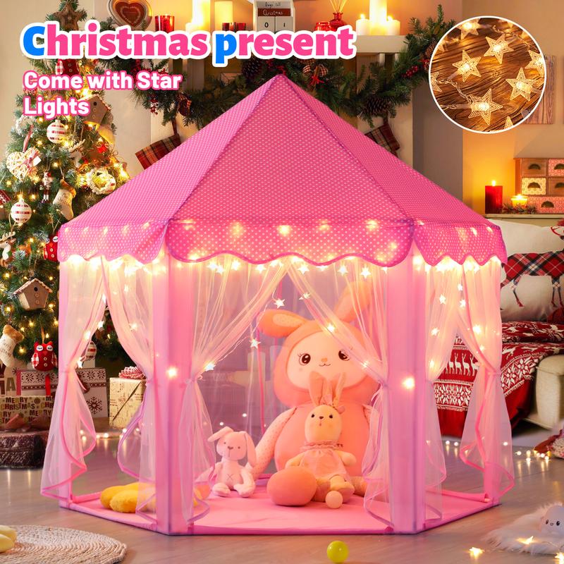 Sumbababy Princess Tent Pink Castle House with Fairy Lights for Girl Playhouse Indoor Outdoor Game Fun Perfect Toy Gifts Star Light  forkids