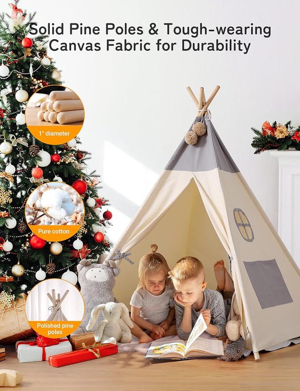 besrey kids tent, indoor play tent with star lights, 100% cotton, indoor decoration, collapsible portable, christmas gift