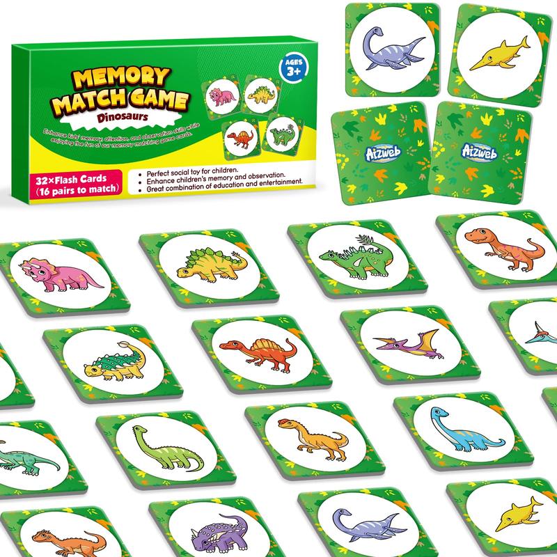 Aizweb Match Game,Memory Game,Dinosaur Toys 32 Pcs young learner Card Games for Boys Girls young learner,Flash Cards for   Learning Activities,Educational Toys Homechool Supplies