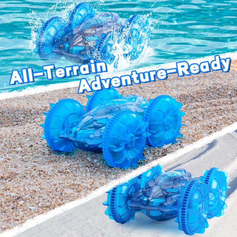 Amphibious RC Car for Land & Water, 4WD Gesture Sensor Boat with Waterproof Remote, Lights – Beach & Pool Toy for Kids Ages 5 6 7 8-12 for Boys & Girls