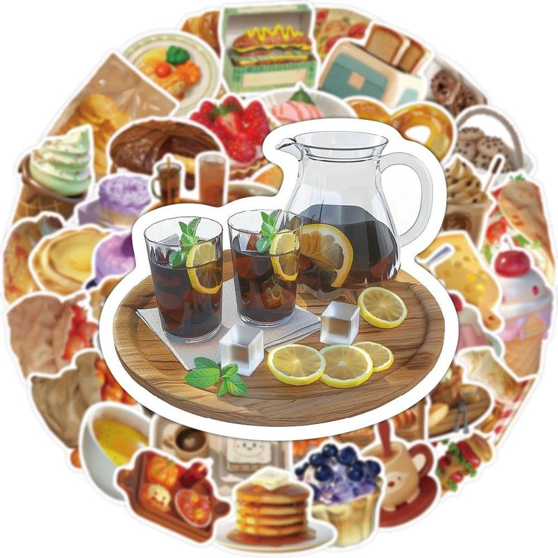 Food Themed Sticker, 50pcs set Cartoon Food Pattern Sticker, DIY Decorative Sticker for Phone Case & Computer & Guitar & Scrapbook