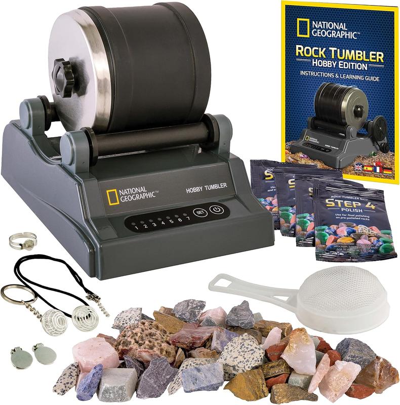 Rock Tumbler Kit – Hobby Edition Includes Rough Gemstones, and 4 Polishing Grits, Great STEM Science Kit for Geology Enthusiasts, Rock Polisher for Kids and Adults