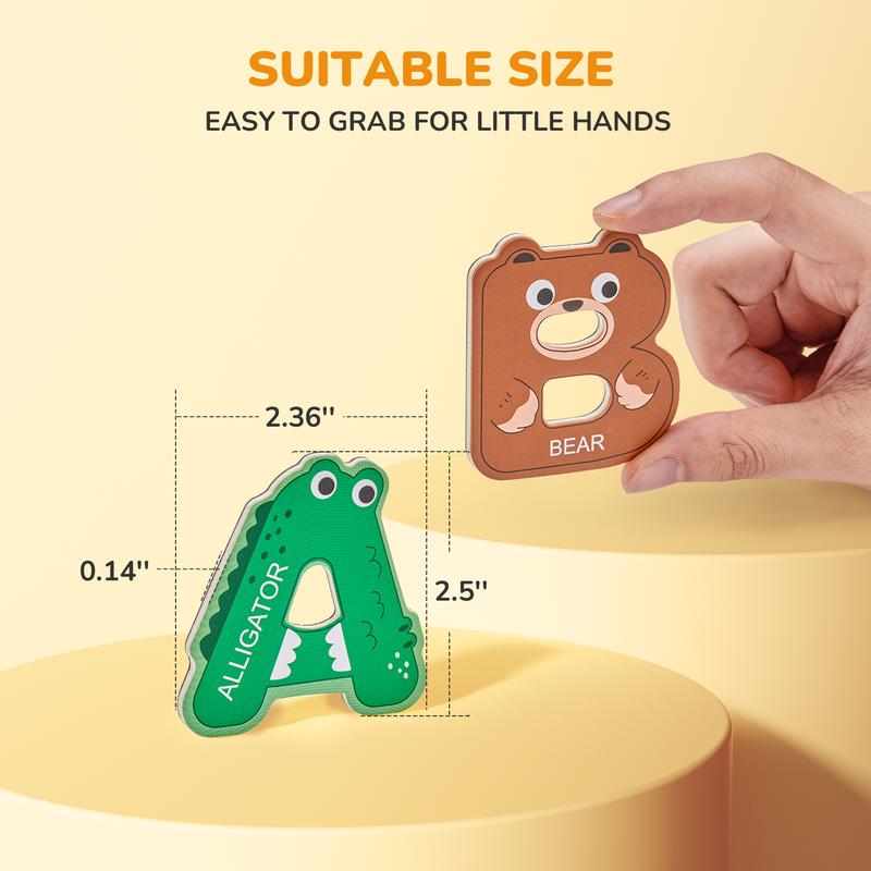 JoyCat Wooden Thick Alphabet Magnets Fridge Large Size Cute Animal Colorful ABC Magnetic Letters 26 Uppercase Letters and 0-9 Numbers Toy Set