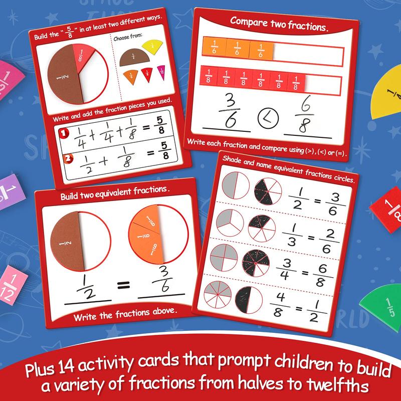 Magnetic Fraction Tiles & Fraction Circles Activity Set - Math Manipulatives for Elementary School - Fraction Magnets & Resources - Fraction Strips & Bars