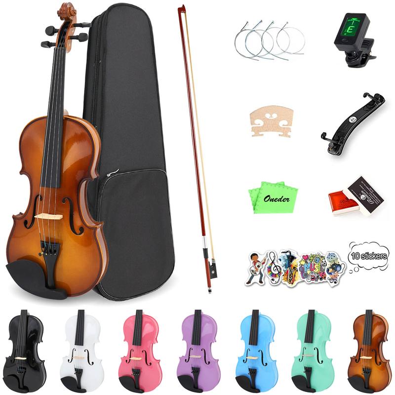 Oneder 4 4 Rainbow Violin Set Full Size for Adults Beginners with Hard Case, Shoulder Rest, Rosin, Bow, Tuner, Extra Bridge Strings, 10 Music Stickers