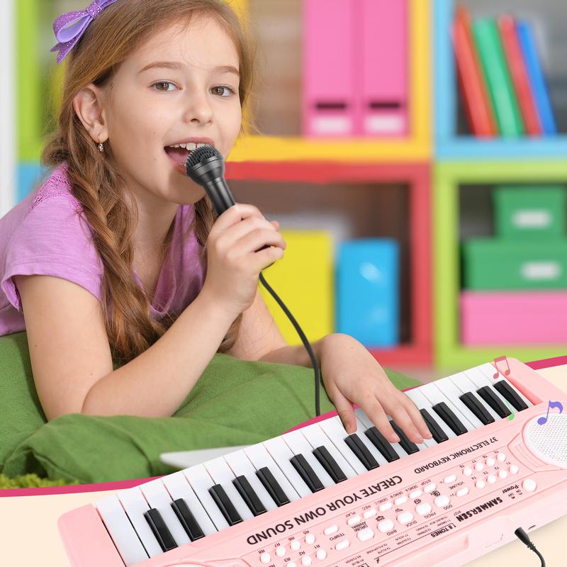 M SANMERSEN Keyboard Piano for Kids 37 Keys Music Piano with Microphone Portable Musical Toy Electronic Piano Birthday Gifts for Girls Ages 3 4 5 6