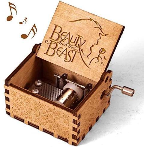 Beauty and The Beast Music Box, Valentine Christmas Birthday Anniversary Wooden Gift for Wife Girlfriend Husband Boyfriend Girl Hand Crank Present