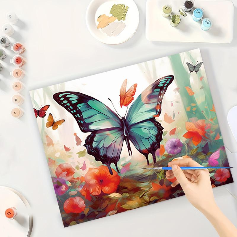 Butterfly & Flower Pattern DIY Painting By Numbers Kit, 1 Set DIY Paint By Numbers Kit without Frame, DIY Wall Art Painting for Home Bedroom