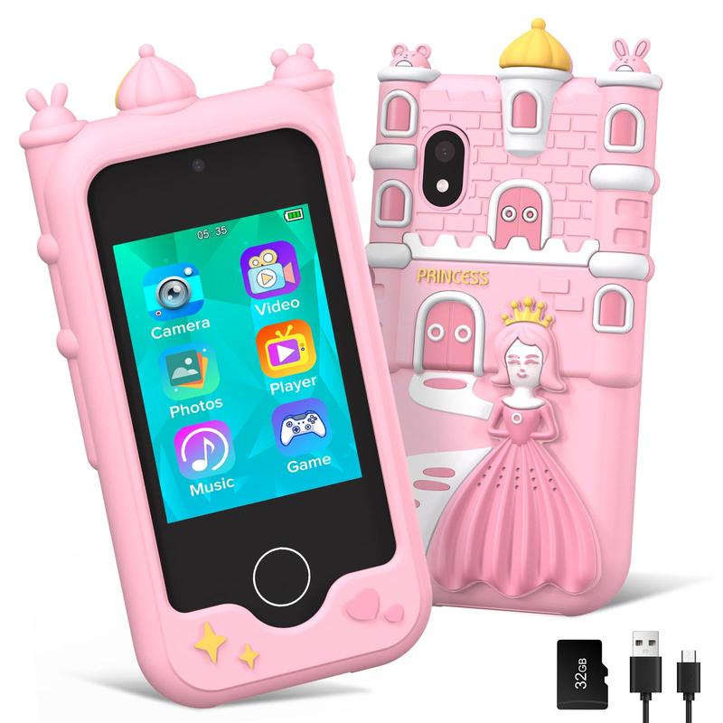 Kids Toy Smart Phone,Smart Phone Toys for Girls with Dual Camera - Phone Toys with Learning Games, Travel Toys with MP3 Music Player for Birthday Gifts for Boys Girl Boy Girl Birthday Gifts touch screen toy game phone，32G TF Card smartphone toy children s