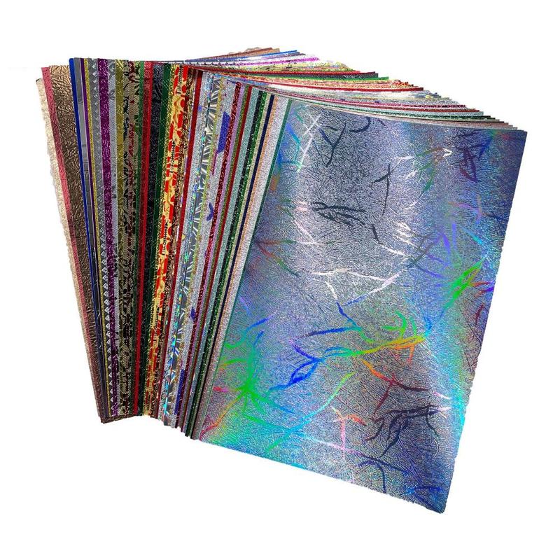 Glitter Textured Scrapbook Paper, 50 Sheets Assorted Colors Designs Embossed Holographic Art Paper, DIY Greeting Cards for Home & Office