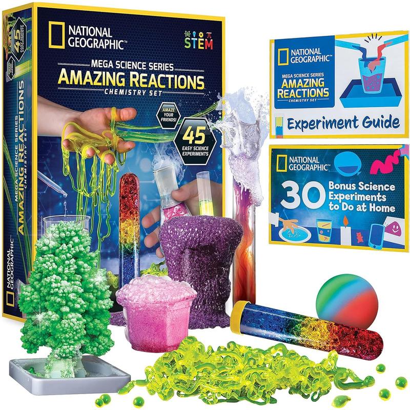 NATIONAL GEOGRAPHIC Amazing Chemistry Set - Chemistry Kit with 45 Science Experiments Including Crystal Growing and Reactions, Science Kit for Kids, STEM Gift for Boys and Girls ( Exclusive)