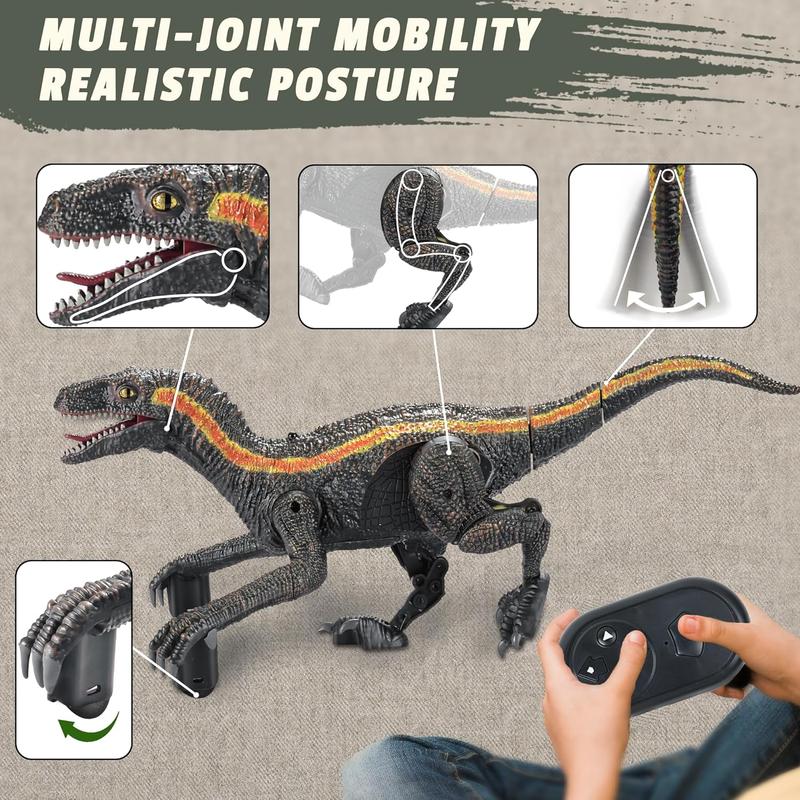 Remote Control Dinosaur - Realistic Electronic Velociraptor with 3D Eyes Shaking Head Light Sounds, Christmas Toy for Ages 3+ Boys and Girls dinosaur  animal