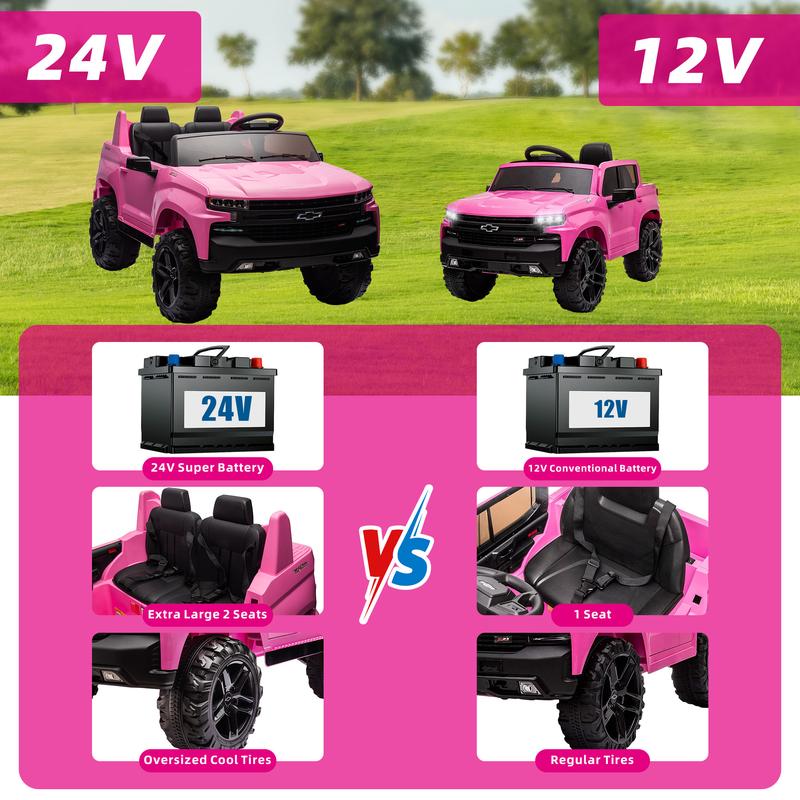 CoCLUB Chevrolet Silverado 24V Powered Ride on Cars for Kids, Extra large Real 2 Seat Ride on Toys with Remote Control, LED Light, MP3 Player, Ride on Truck for Boys Girls Gifts