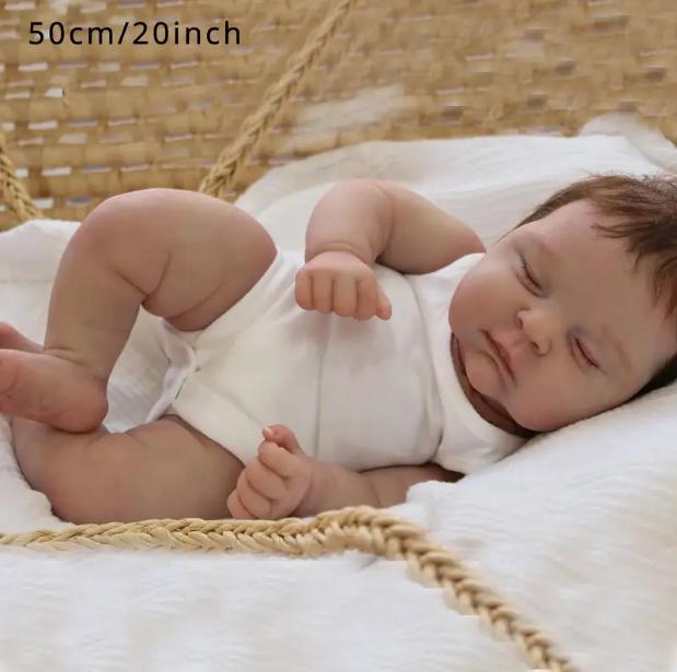 19in 49cm Reborn Doll, Soft Full Vinyl Realistic Sleeping Newborn Doll, Can Bath, Birthday Christmas Gift, 2 Outfits Included