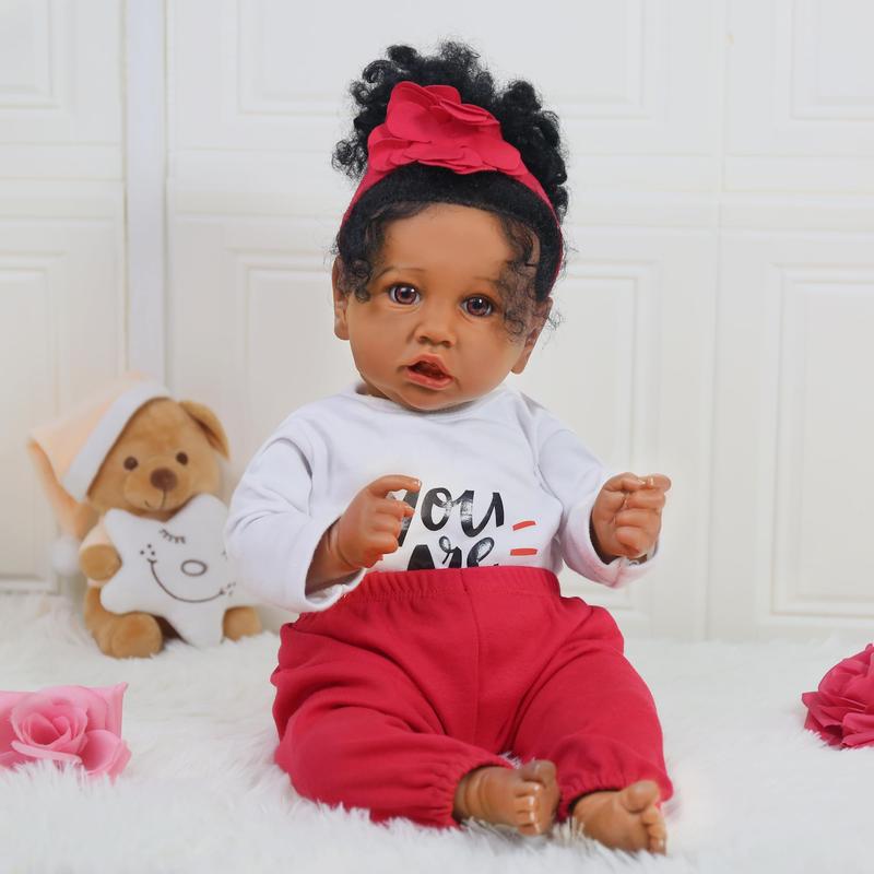 Wooroy Realistic Baby Doll - Birthday Gift, Girl Gift, Kids Gift, Big Sister Gift, Brown Skin Doll, Black Reborn Baby Doll Girl, 20 inch African American Reborn Baby Doll with Soft Body, Best Gift for Kids Age 3+