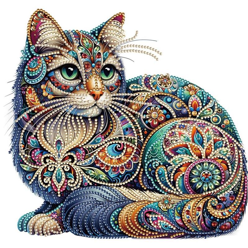 Cat Pattern Diamonds Arts Colorful Painting without Frame, DIY 5D Irregular Diamond Art Crafts Kit, Wall Art Decoration For Home Office