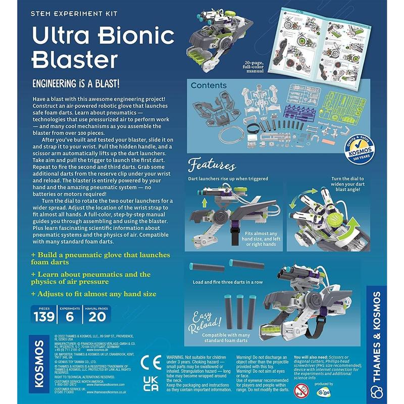 Thames & Kosmos Ultra Bionic Blaster STEM Experiment Kit | Construct a Robotic Foam Dart Blasting Glove | Challenging Build, Learn About Mechanical Technology & Engineering