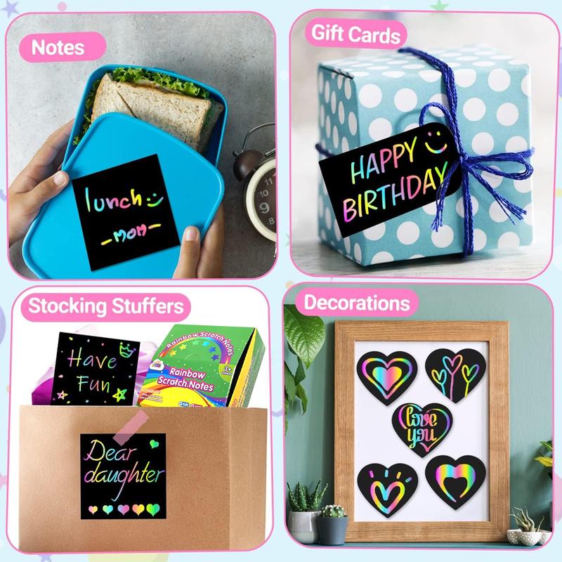 125 Sheets Magic Scratch Paper Rainbow Scratch Mini Art Note Cards Kids Toy Crafts DIY Party Favors Girls Boys Birthday Halloween Christmas Gift Box