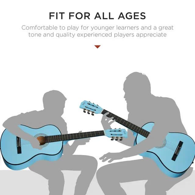 38in Beginner Acoustic Guitar Starter Kit w  Gig Bag, Strap, Strings - Light Blue, Dark Brown, Black, Blue - YOUTH MUSIC