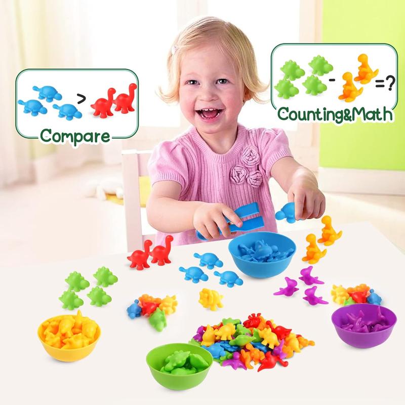 Counting Dinosaur Matching Toys With Sorting Bowls Montessori Preschool Educational Activities Learning Color Sorting Fine Motor Skills Sensory Toys Birthday Gift For 3 4 5 Year Old Boys Girls