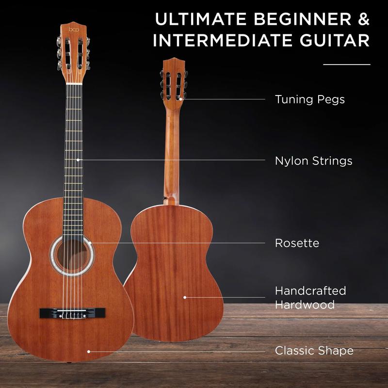 38in Beginner Acoustic Guitar Starter Kit w  Gig Bag, Strap, Strings - Natural Mahogany