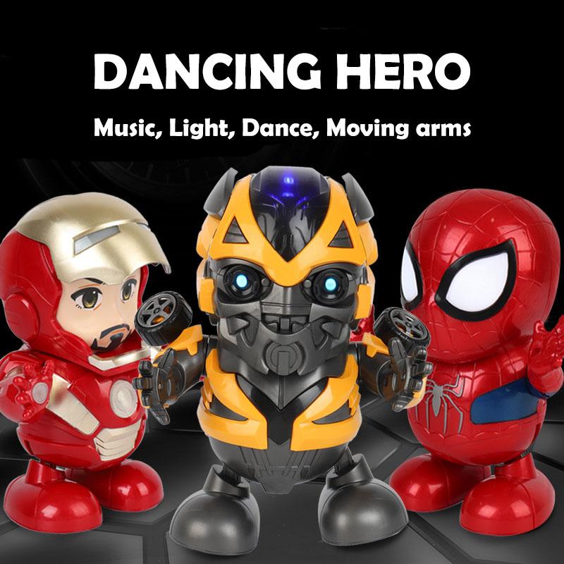 Dance Hero toy for kids, Dancing Robot with light and music, Iron Man, Spider Man, Batman, Hulk, Avengers. DC Figures.HEYBABE