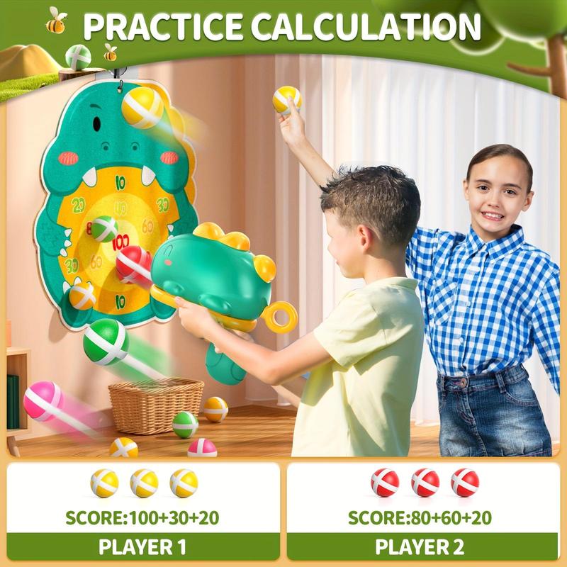 Dinosaur Dart Board Toys Set, 1 Set Dart Board Including 1 Count Board & 12pcs Random Color Sticky Balls & 1 Count Dinosaur Design Launcher, Indoor & Outdoor Party Play Game Toy