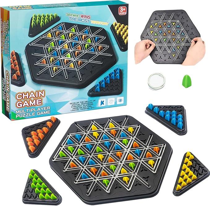 Chain Triangle Chess Game-Family Fun Night Chess Set,2 to 4 Players,Chain Chess Desktop Puzzle Strategy Games,Family Interactive Board Game,Hand-eye coordination game, birthday gifts,children's gifts,Party Leisure Interactive Game Props Triangle Chain