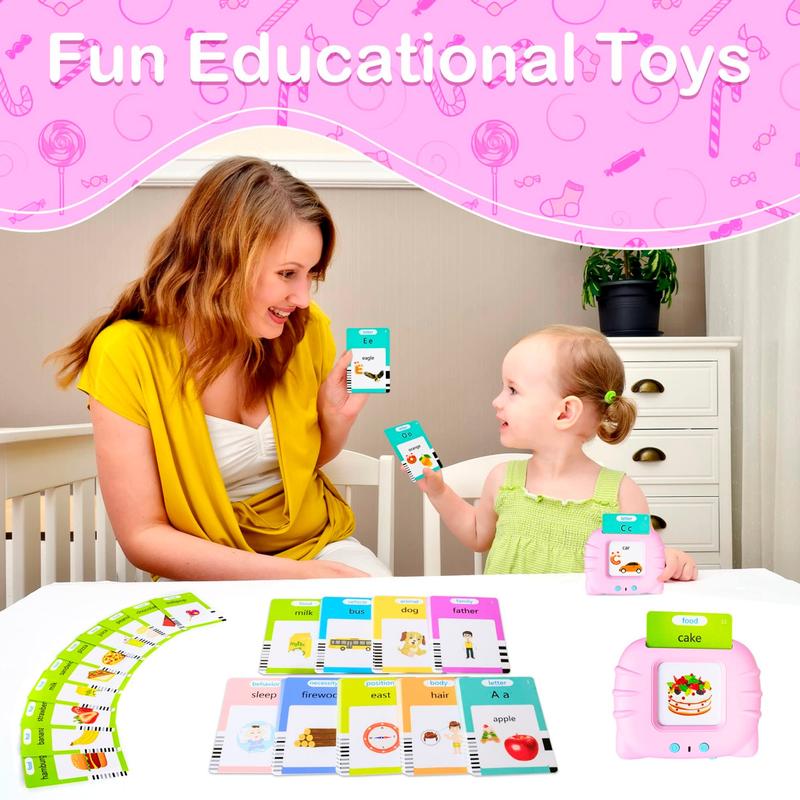 510 Talking Flash Cards for Kids 3-5 Years,Pocket Speech for Kids,Learning Montessori Toys,Speech Toys for Kids (Pink)