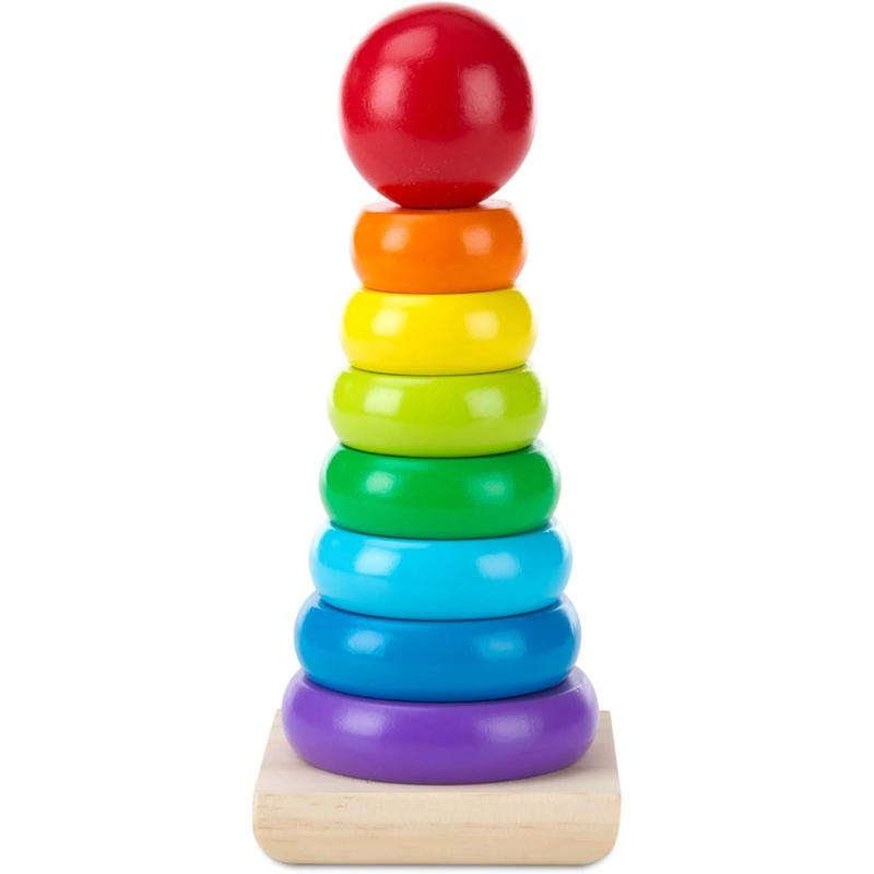 Rainbow Stacker Wooden Ring Educational Toy - Wooden Rainbow Stacking Rings  Toy